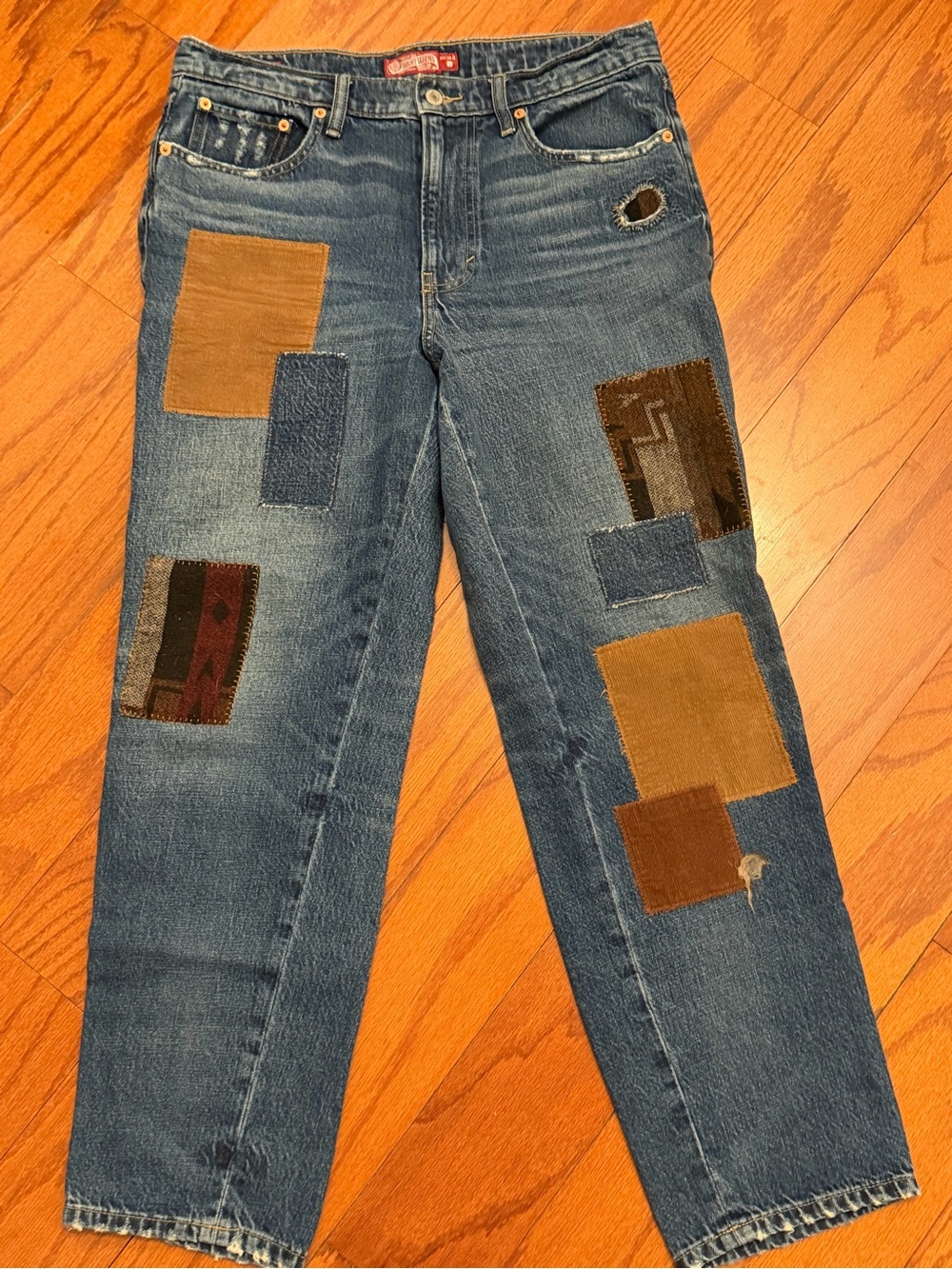 Lucky Brand Women's Straight-Leg Patchwork Jeans in Blue and Brown